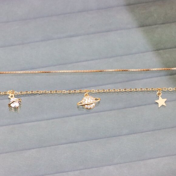 "Rose Gold Double Layer Anklet with Planet and Star Charms, XPAL1049 - Picture 12 of 13